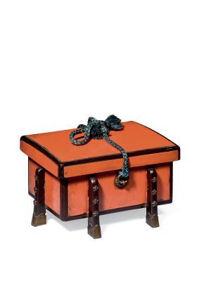 Negoro lacquer miniature storage chest, karabitsu